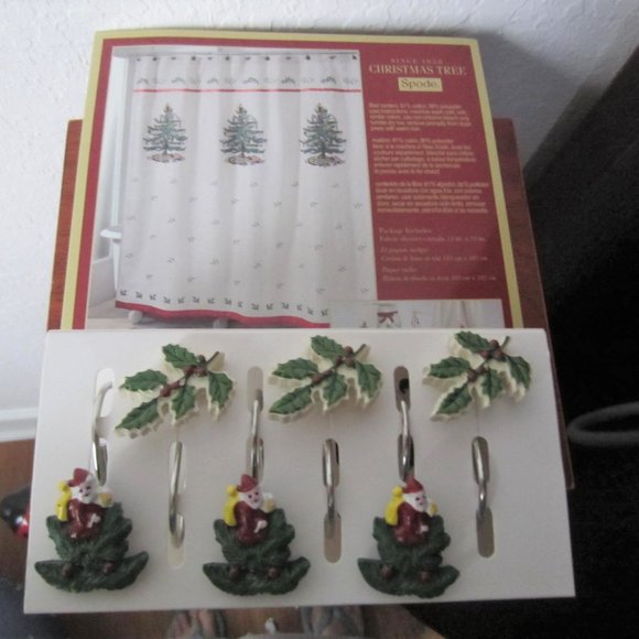 Spode Christmas Tree Fabric Shower Curtain and 12 Hooks--NIP - Picture 6 of 10
